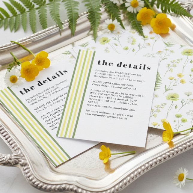 Carte D'accompagnement Citrus Wildflower Stripe Accommodation and Details (Details / Accommodation Cards - from Citrus Green Wildflower wedding collection by Darling & May)