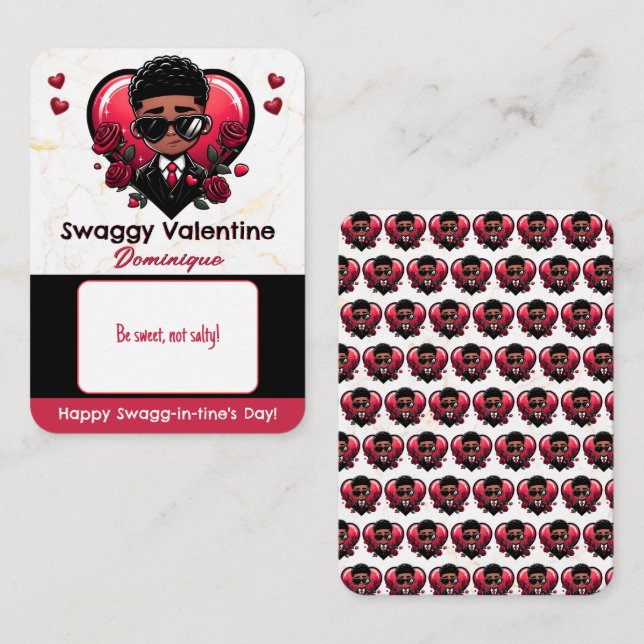 Carte D'accompagnement Classe de garçons afro-américains Valentine Candy (Devant / Derrière)