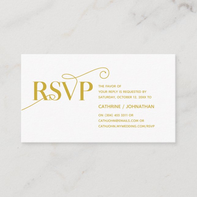 Carte D'accompagnement Classe Élégant, Écriture dorée, Répondre RSVP (Devant)