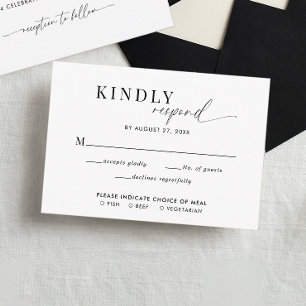 Carte D'accompagnement Classé Noir Blanc Script Mariage Repas Entree Rsvp