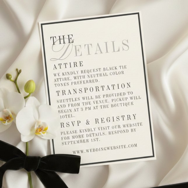 Carte D'accompagnement Classic Black and Ivory Wedding Details (Classic Black and Ivory Wedding Details Enclosure Card)