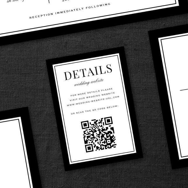 Carte D'accompagnement Classic Black Frame Wedding Details QR Code (Créateur téléchargé)