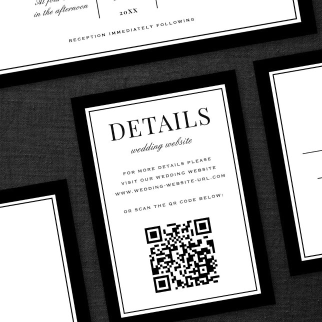 Carte D'accompagnement Classic Black Frame Wedding Details QR Code (Créateur téléchargé)