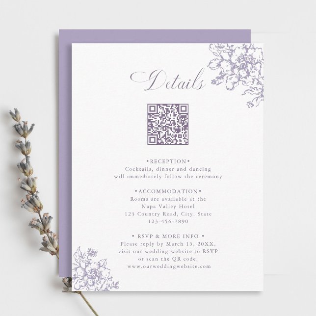 Carte D'accompagnement Classic Bloom Garden Lavender Wedding Details (Créateur téléchargé)