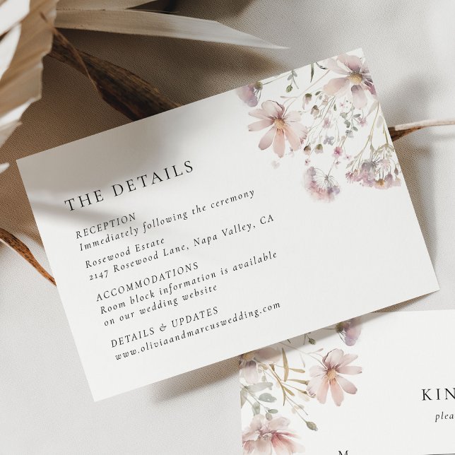 Carte D'accompagnement Classic Blush Floral Wedding Details (Romantic blush floral wedding details card with modern classic layout and airy neutral styling)