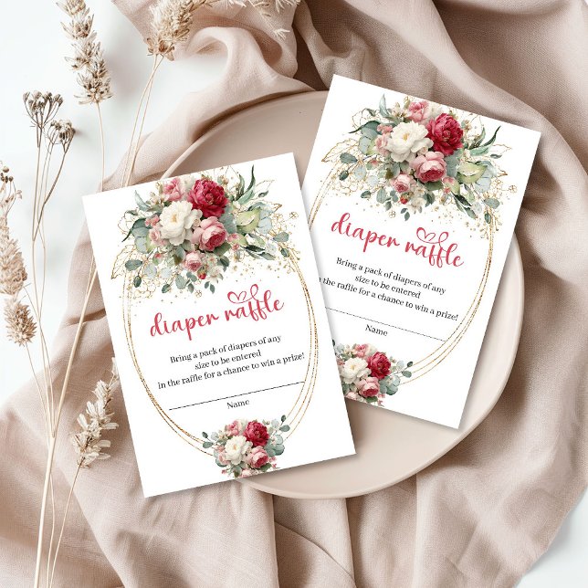 Carte D'accompagnement Classic Burgundy Blush Floral Diaper Raffle Card (Classic Burgundy Blush Floral Diaper Raffle Card)