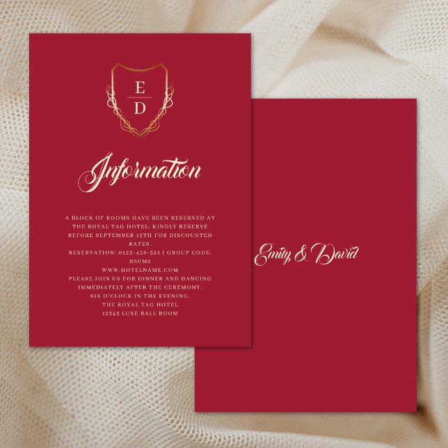 Carte D'accompagnement Classic Crimson Rouge Golden Monogramme Luxe (Créateur téléchargé)