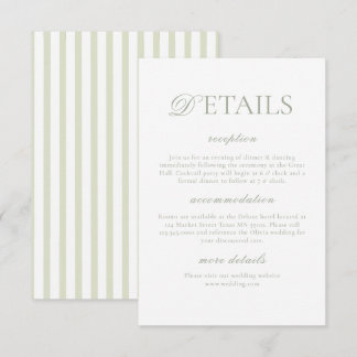 Carte D'accompagnement Classic Elegant⎮Sage Green Striped Wedding Details