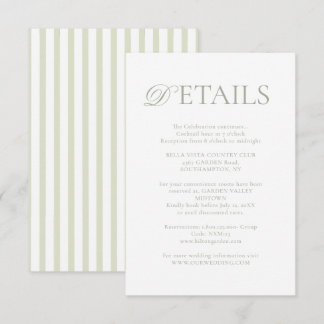 Carte D'accompagnement Classic Elegant⎮Sage Green Striped Wedding Details