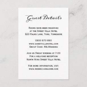 Carte D'accompagnement Classic Elegant Wedding Guest Hotel Details Card