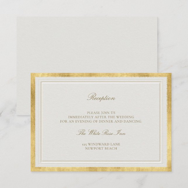Carte D'accompagnement Classic Elevated Gold Ecru Frame Wedding Reception (Devant / Derrière)