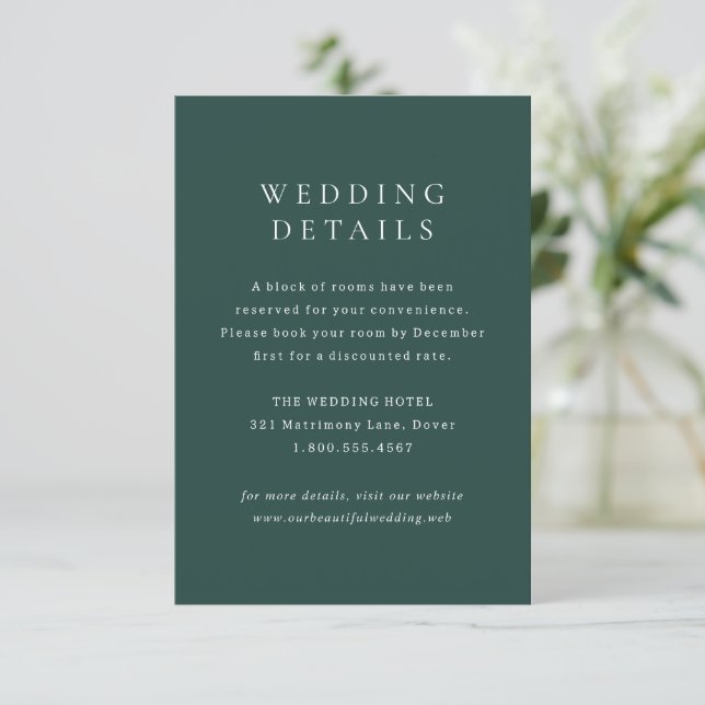 Carte D'accompagnement Classic Emerald Green Simple Wedding (Debout devant)