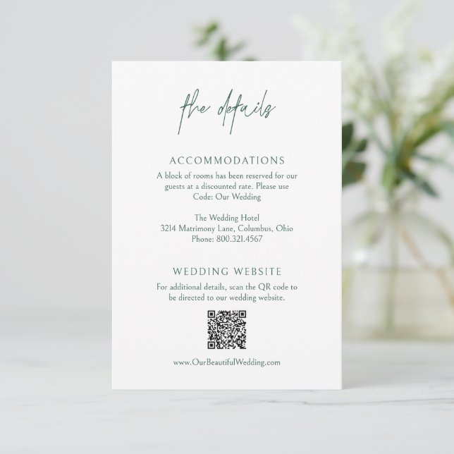 Carte D'accompagnement Classic Forest Green QR Code Mariage élégant (Debout devant)