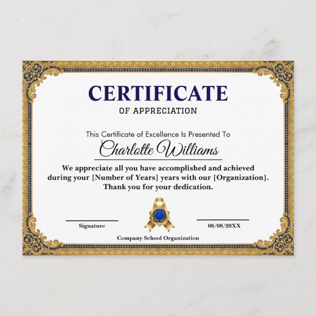 Carte D'accompagnement Classic Gold Blank Certificate Frame Printable (Devant)