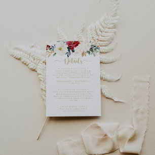 Carte D'accompagnement Classic Gold Burgundy Blanc Floral Détails Mariage