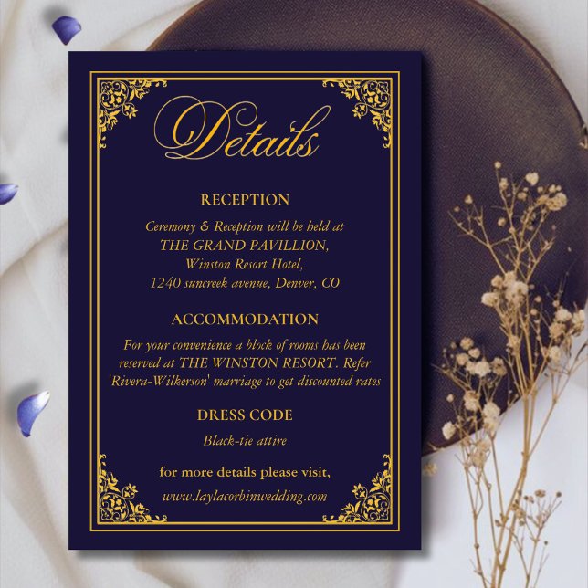 Carte D'accompagnement Classic Gold Frame Royal Wedding Details (Créateur téléchargé)