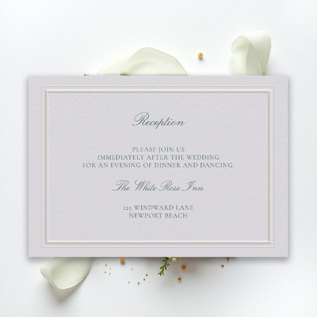 Carte D'accompagnement Classic Green Elevated Ivory Wedding Reception (modern classic wedding reception details forest green type double frame ivory formal traditional)