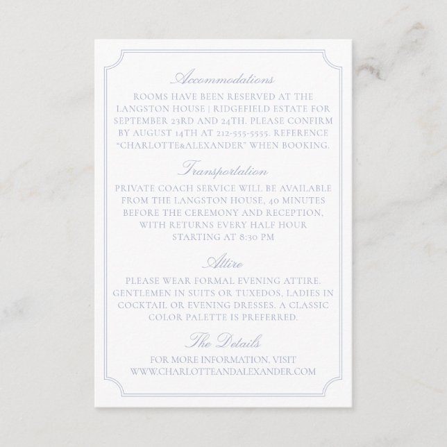 Carte D'accompagnement Classic Light Blue Fruit Bowl Wedding Details Card (Devant)