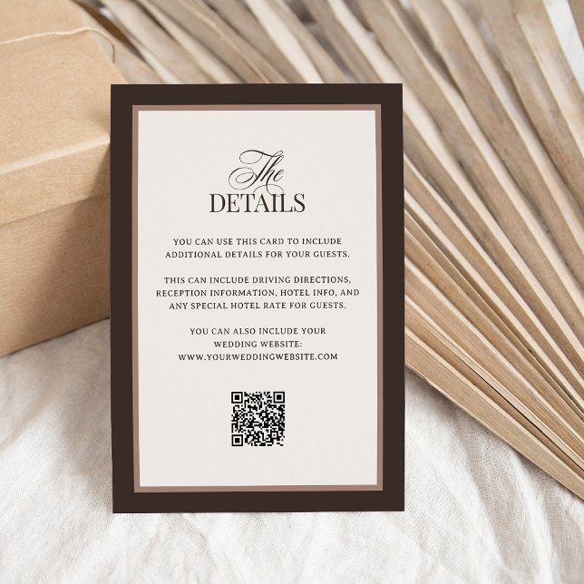 Carte D'accompagnement Classic Luxe Brown | QR Code Wedding Guest Details (Créateur téléchargé)