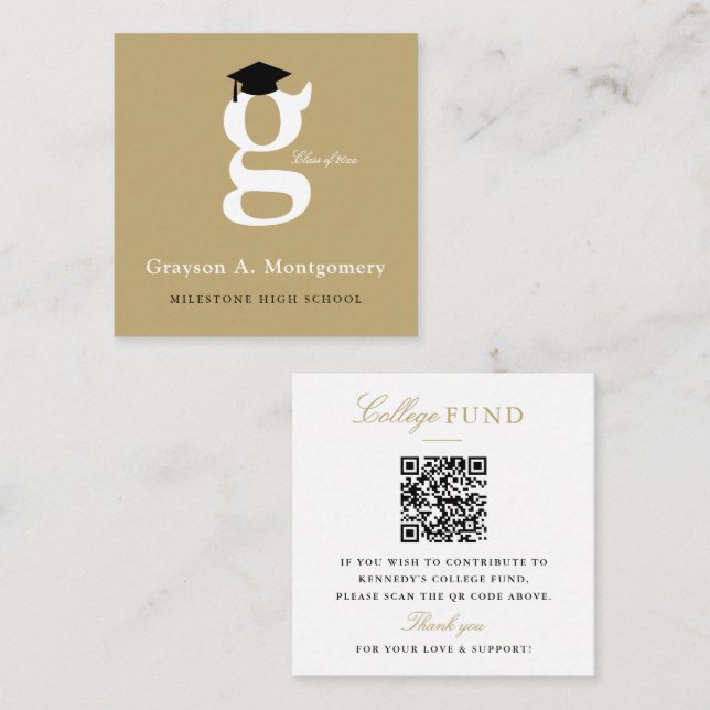 Carte D'accompagnement Classic Monogram Gold 'G' Graduation College Fund (Devant / Derrière)