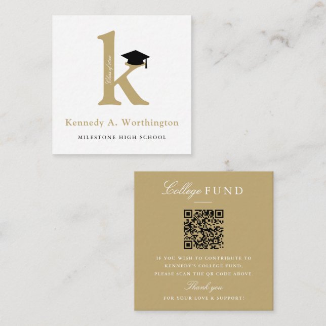 Carte D'accompagnement Classic Monogram Gold 'K' Graduation College Fund (Devant / Derrière)