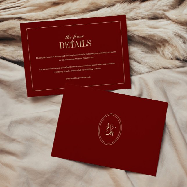 Carte D'accompagnement Classic Monogram Wine Red Wedding Details (Créateur téléchargé)