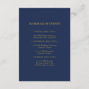 Carte D'accompagnement Classic Navy Blue Gold Mariage Horaire des événeme