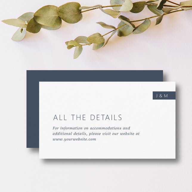 Carte D'accompagnement Classic Navy Blue & White Monogram Détails du Mari (Créateur téléchargé)