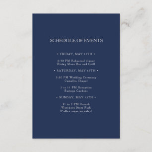 Carte D'accompagnement Classic Navy   Silver Wedding Schedule of Events