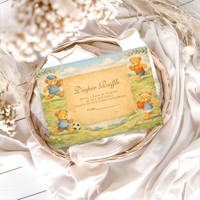 Carte D'accompagnement Classic Nursery Sports Bears Diapper Raffle (Créateur téléchargé)