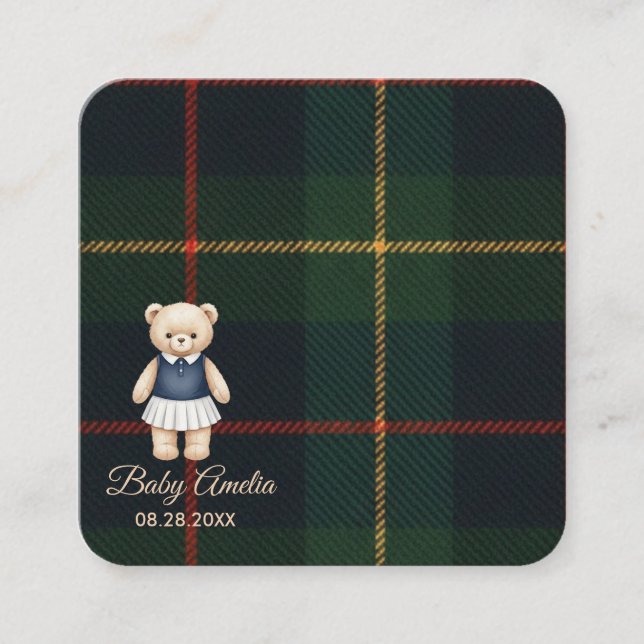 Carte D'accompagnement Classic Polo Teddy Bear Preppy Plaid Baby Shower  (Devant)