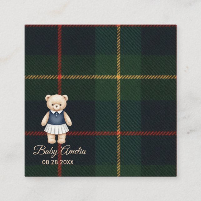 Carte D'accompagnement Classic Polo Teddy Bear Preppy Plaid Baby Shower  (Devant)
