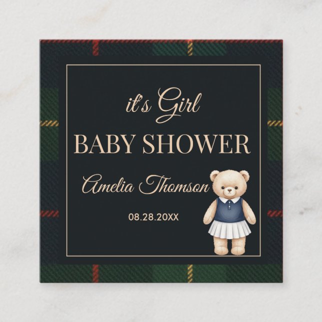 Carte D'accompagnement Classic Polo Teddy Bear Preppy Plaid Baby Shower  (Devant)