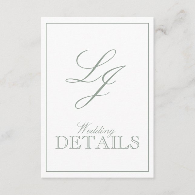 Carte D'accompagnement Classic Sage Green Calligraphie Monogramme Mariage (Devant)