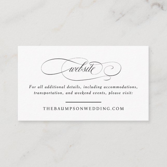 Carte D'accompagnement Classic Script Elegance Mariage Petit site Web (Devant)