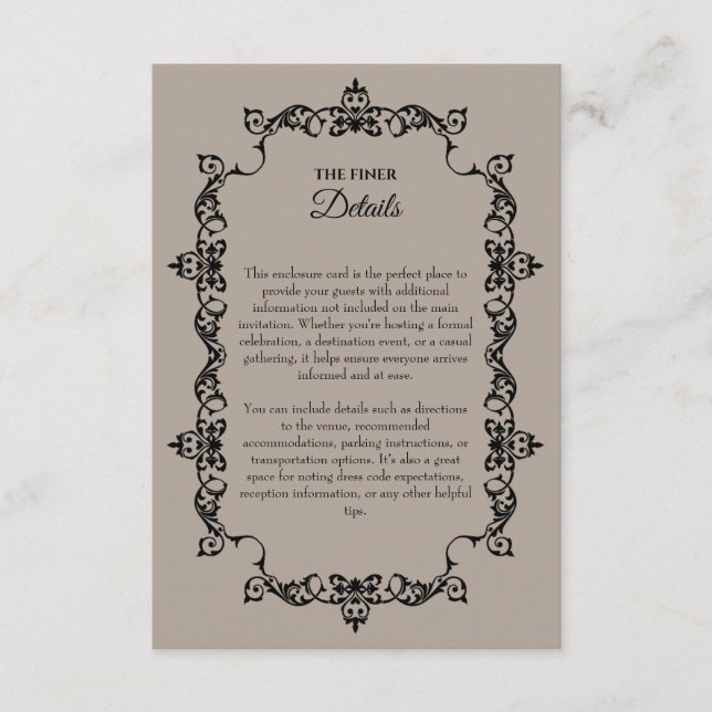 Carte D'accompagnement Classic Taupe Linen Brown Ornately Framed Wedding (Devant)