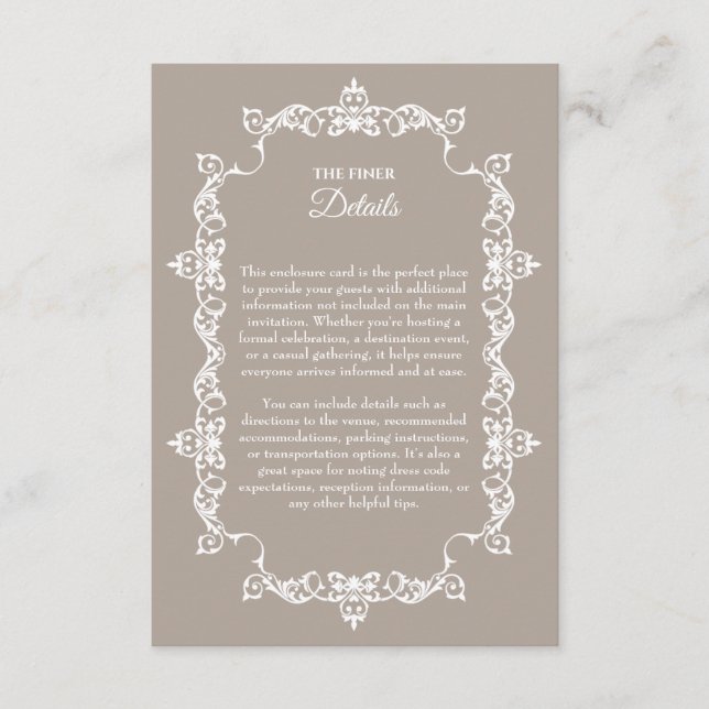 Carte D'accompagnement Classic Taupe Linen Brown Ornately Framed Wedding (Devant)