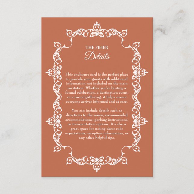 Carte D'accompagnement Classic Terracotta Clay Ornately Framed Wedding (Devant)
