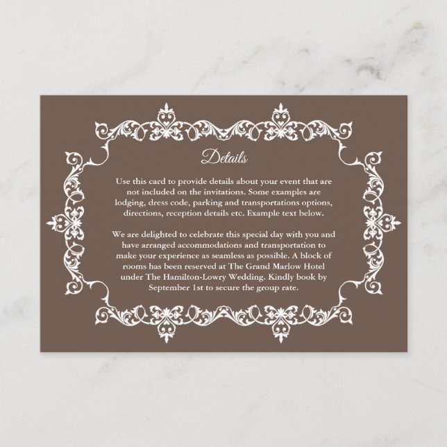 Carte D'accompagnement Classic Warm Mocha Brown Ornately Framed Wedding (Devant)