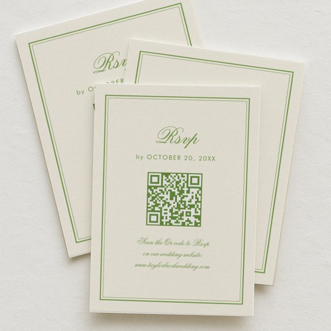 Carte D'accompagnement Classic White and Sage Green Wedding Response (Créateur téléchargé)