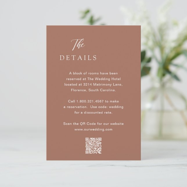 Carte D'accompagnement Classique Burnt Orange QR Code Mariage élégant (Debout devant)