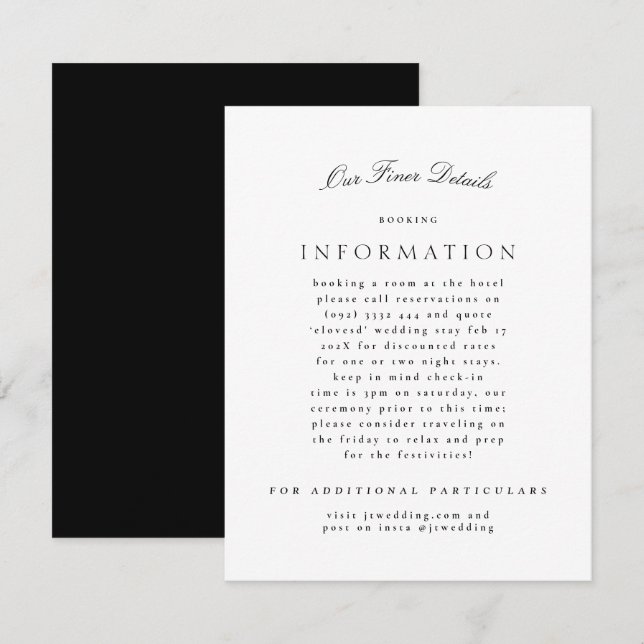 Carte D'accompagnement Classique Elegant noir blanc Mariage formel (Devant / Derrière)