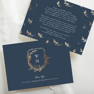 Carte D'accompagnement classique Marine Blue Gold crest détails mariage
