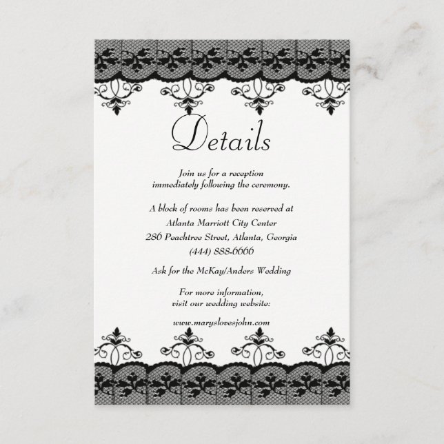 Carte D'accompagnement Classy Elegant Black Lace Détails du Mariage (Devant)