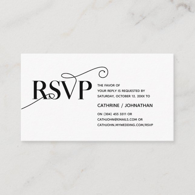 Carte D'accompagnement Classy élégant, Script noir, réponse RSVP (Devant)