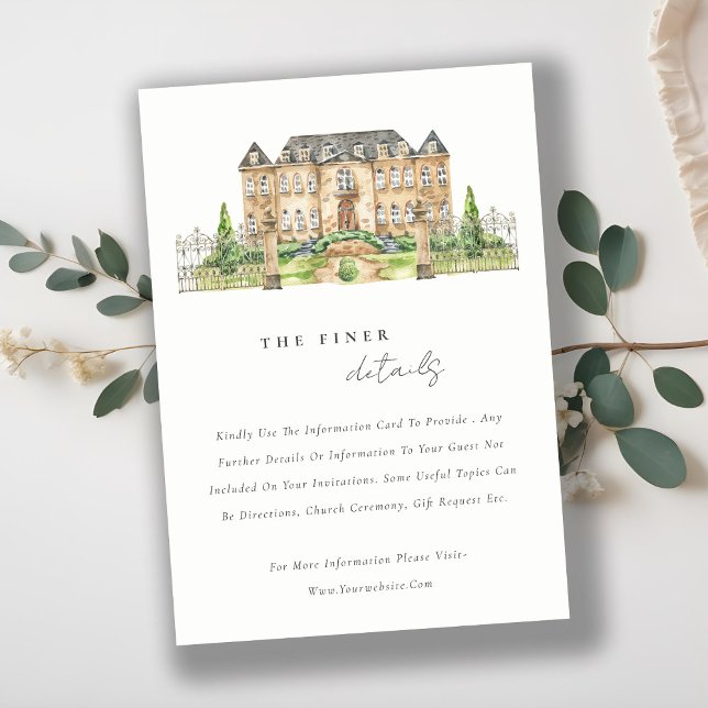 Carte D'accompagnement Classy Garden Chateau Aquarelle Détails du Mariage (Créateur téléchargé)