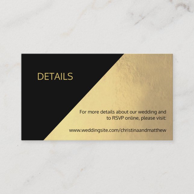 Carte D'accompagnement Classy Modern Black & Gold DÉTAILS Site Mariage (Devant)