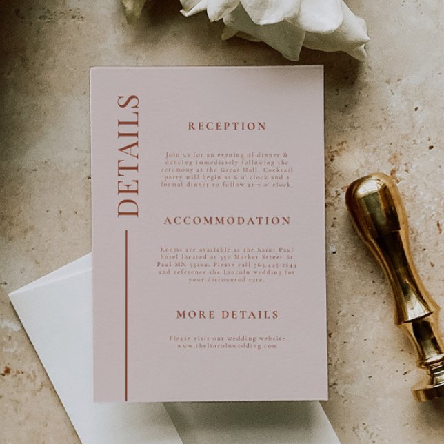 Carte D'accompagnement Clean Line Terracotta Détails du Mariage (Créateur téléchargé)