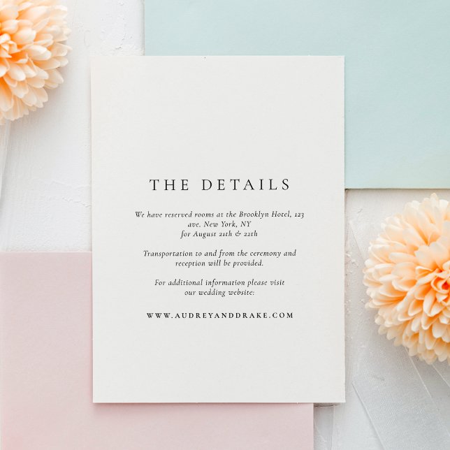 Carte D'accompagnement Clean Modern Black and White Wedding Details (Créateur téléchargé)