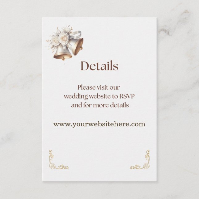 Carte D'accompagnement Cloches Mariage Blanc et Or Enclosure (Devant)